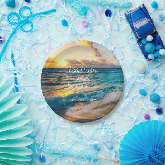 Assiettes En Carton Plage Océan Personnalisé Mariage Plaques de gâteau (Fête)