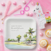 Assiettes En Carton Plage Palm Trees Aquarelle Fête des mariées (Fête)