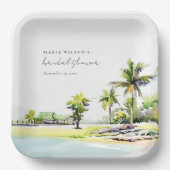 Assiettes En Carton Plage Palm Trees Aquarelle Fête des mariées (Recto)