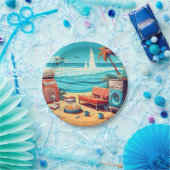 Assiettes En Carton Plage Retro (Fête)