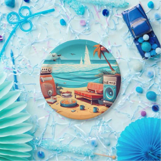 Assiettes En Carton Plage Retro (Fête)