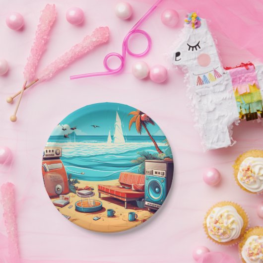 Assiettes En Carton Plage Retro (Fête)