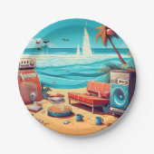 Assiettes En Carton Plage Retro (Devant)