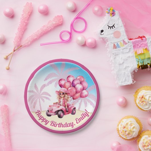 Assiettes En Carton Plage rose convertible Anniversaire (Fête)