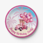 Assiettes En Carton Plage rose convertible Anniversaire (Devant)