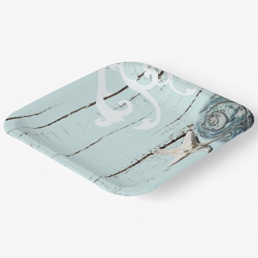 Assiettes En Carton plage rustique aqua bleu coquillage étoile mariage (Angulaire)