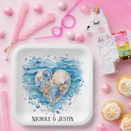 Assiettes En Carton Plage Scène Starfish Mariage (Fête)