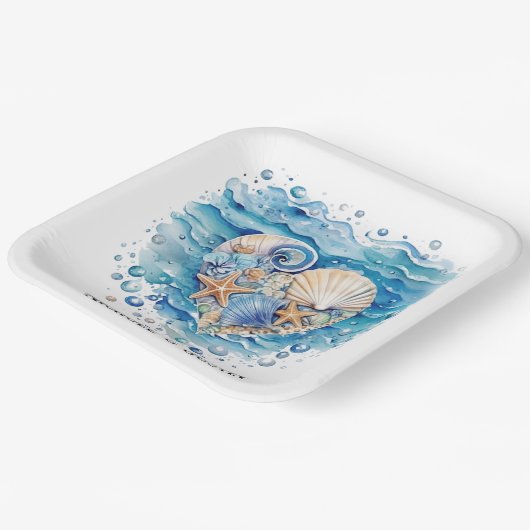 Assiettes En Carton Plage Scène Starfish Mariage (Angulaire)