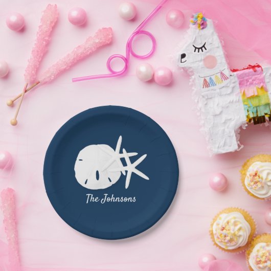 Assiettes En Carton Plage Starfish Sand Dollar bleu Personnalisé (Fête)