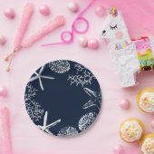 Assiettes En Carton Plage Thème Starfish & Seashs Marine Blue (Fête)