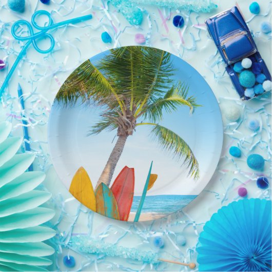 Assiettes En Carton Plage Tropical Surfboard (Fête)