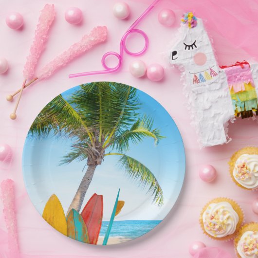 Assiettes En Carton Plage Tropical Surfboard (Fête)