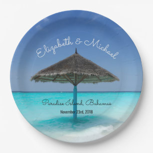 Assiettes En Carton Plage tropicale avec Mariage parapluie en chaume