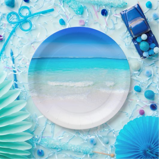 Assiettes En Carton Plage tropicale avec mer turquoise (Fête)