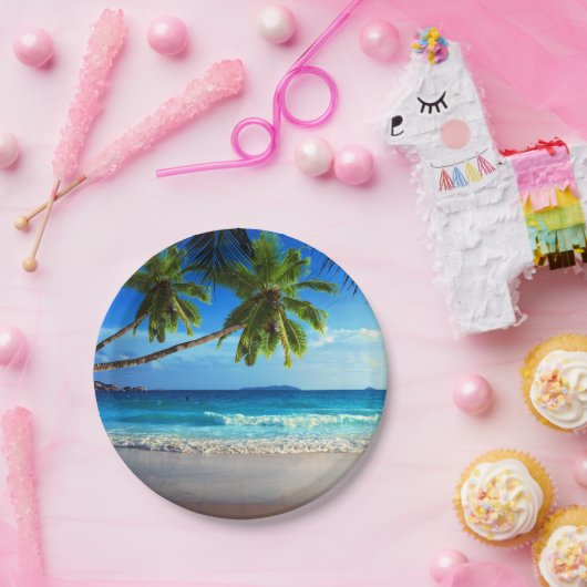 Assiettes En Carton Plage tropicale de paradis (Fête)