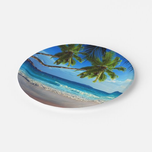 Assiettes En Carton Plage tropicale de paradis (Angle)