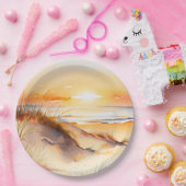 Assiettes En Carton Plage tropicale Sable de mer Côte d'océan Coucher (Fête)