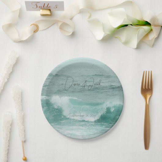 Assiettes En Carton Plage Turquoise Blanc Marine (Mariage)