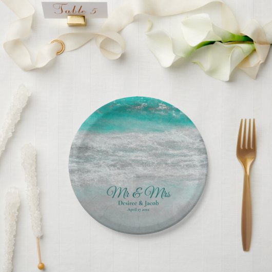 Assiettes En Carton Plage Turquoise Tropical Ocean Waves Coastal (Mariage)