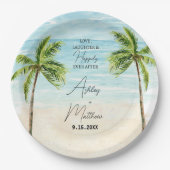 Assiettes En Carton Plages Palm Tree Mariage Plates de Fête des mariée (Devant)
