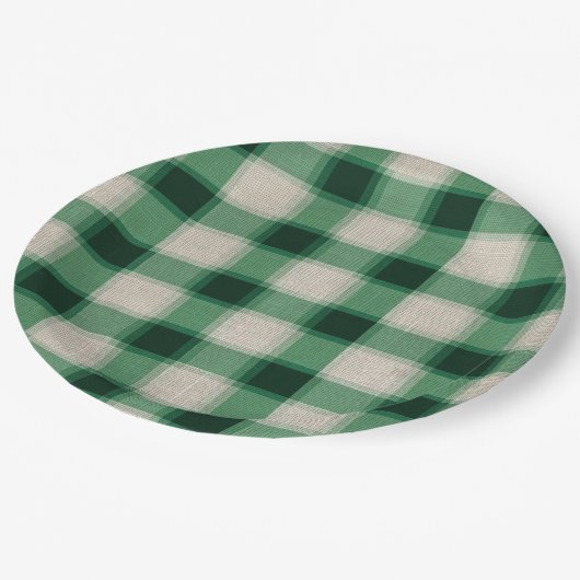 Assiettes En Carton Plaid à la crème verte (Angle)