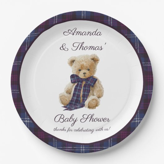 Assiettes En Carton Plaid Bear Themed Baby Shower  (Devant)