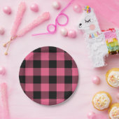 Assiettes En Carton Plaid Buffalo Carré rose et noir À damiers (Fête)