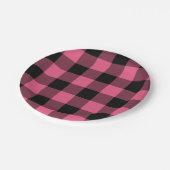 Assiettes En Carton Plaid Buffalo Carré rose et noir À damiers (Angle)