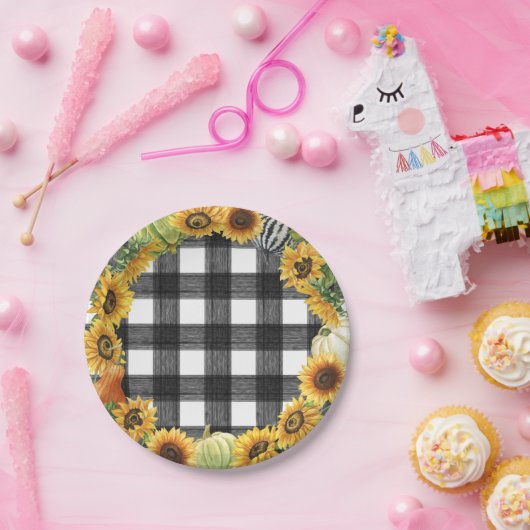 Assiettes En Carton Plaid Citrouille d'automne et Buffalo de tournesol (Fête)