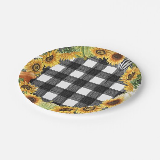 Assiettes En Carton Plaid Citrouille d'automne et Buffalo de tournesol (Angle)