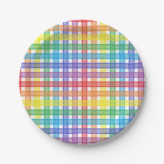 Assiettes En Carton Plaid d'arc-en-ciel (Devant)