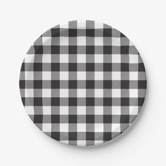 Assiettes En Carton Plaid de buffle noir et blanc (Devant)