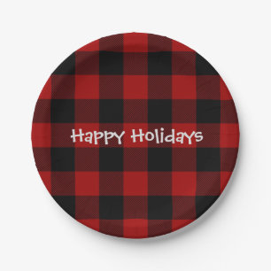 Assiettes En Carton Plaid de buffle noir et rouge