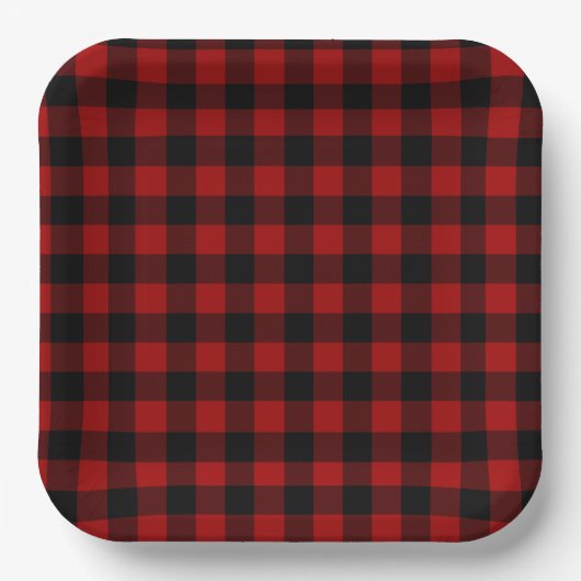 Assiettes En Carton Plaid de buffle rouge et noir (Recto)