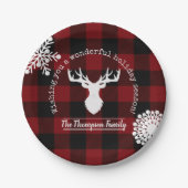 Assiettes En Carton Plaid de rennes rouges et noirs personnalisées (Devant)