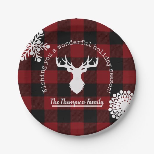 Assiettes En Carton Plaid de rennes rouges et noirs personnalisées (Devant)