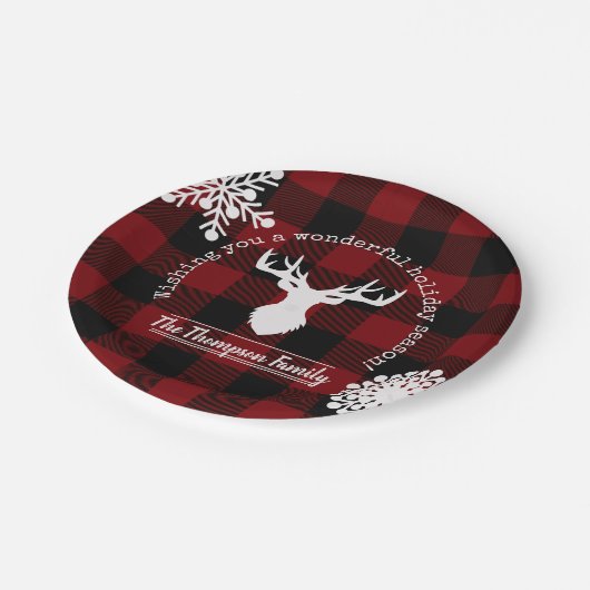 Assiettes En Carton Plaid de rennes rouges et noirs personnalisées (Angle)