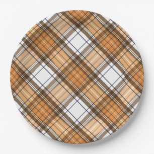 Assiettes En Carton Plaid de Thanksgiving Brown et Orange Party Plate