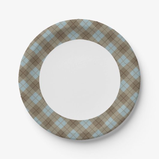 Assiettes En Carton Plaid en bleu et Brown (Devant)