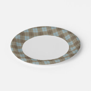 Assiettes En Carton Plaid en bleu et Brown