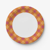 Assiettes En Carton Plaid en orange et rose (Devant)