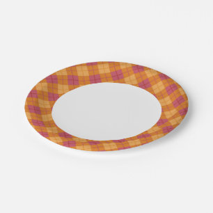 Assiettes En Carton Plaid en orange et rose