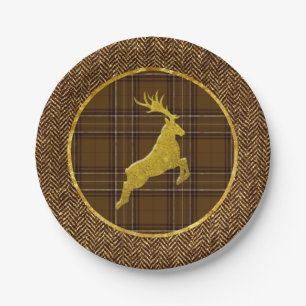 Assiettes En Carton Plaid et arête de hareng de mâle d'or