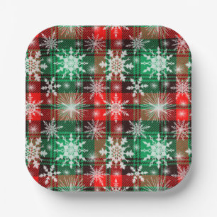 Assiettes En Carton Plaid Et Snowflakes Noël Motif 1