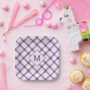 Assiettes En Carton Plaid Monogramme personnalisé / Motif Tartan