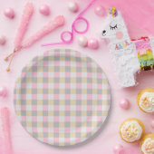 Assiettes En Carton Plaid Pastel rose-Jaune (Fête)