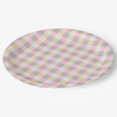 Assiettes En Carton Plaid Pastel rose-Jaune (Angle)
