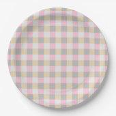 Assiettes En Carton Plaid Pastel rose-Jaune (Devant)