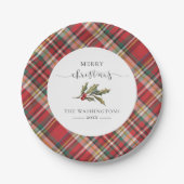 Assiettes En Carton Plaid Red Check Rustique Joyeux Noël Ferme (Devant)