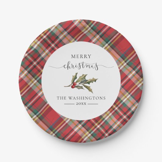 Assiettes En Carton Plaid Red Check Rustique Joyeux Noël Ferme (Devant)